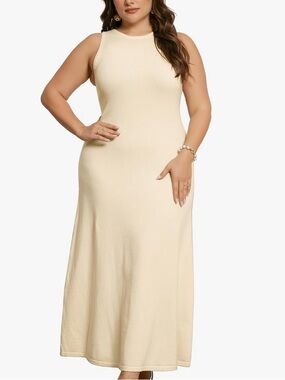 Women Crewneck Sleeveless Knit Casual Sweater Tank Dress Size 2X, Apricot